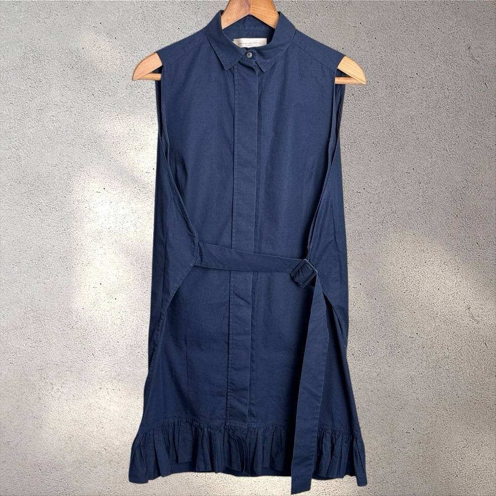Aquilano Rimondi Sleeveless Button Down Belted Mini Dress Ruffle Hem Sz 44‎ US 8